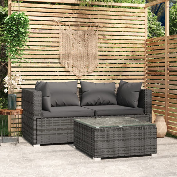 Latitude Run® 3 Piece Rattan Sectional Seating Group with Cushions